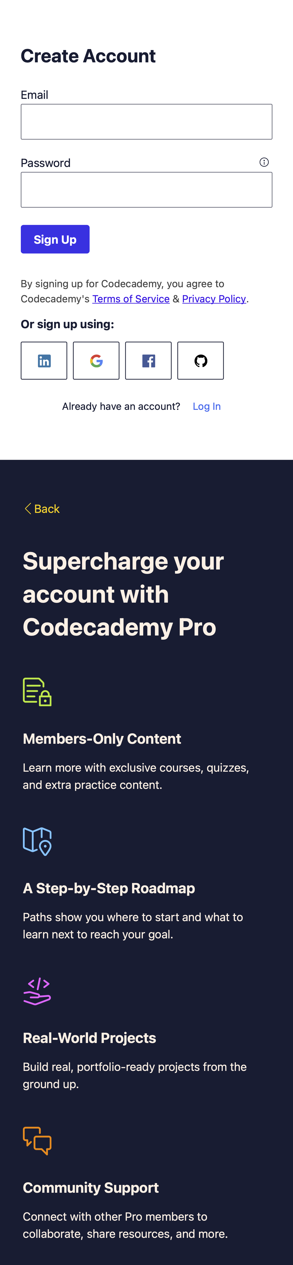 Codecademy’s Mobile Account Selection 424 of 787 Account Selection