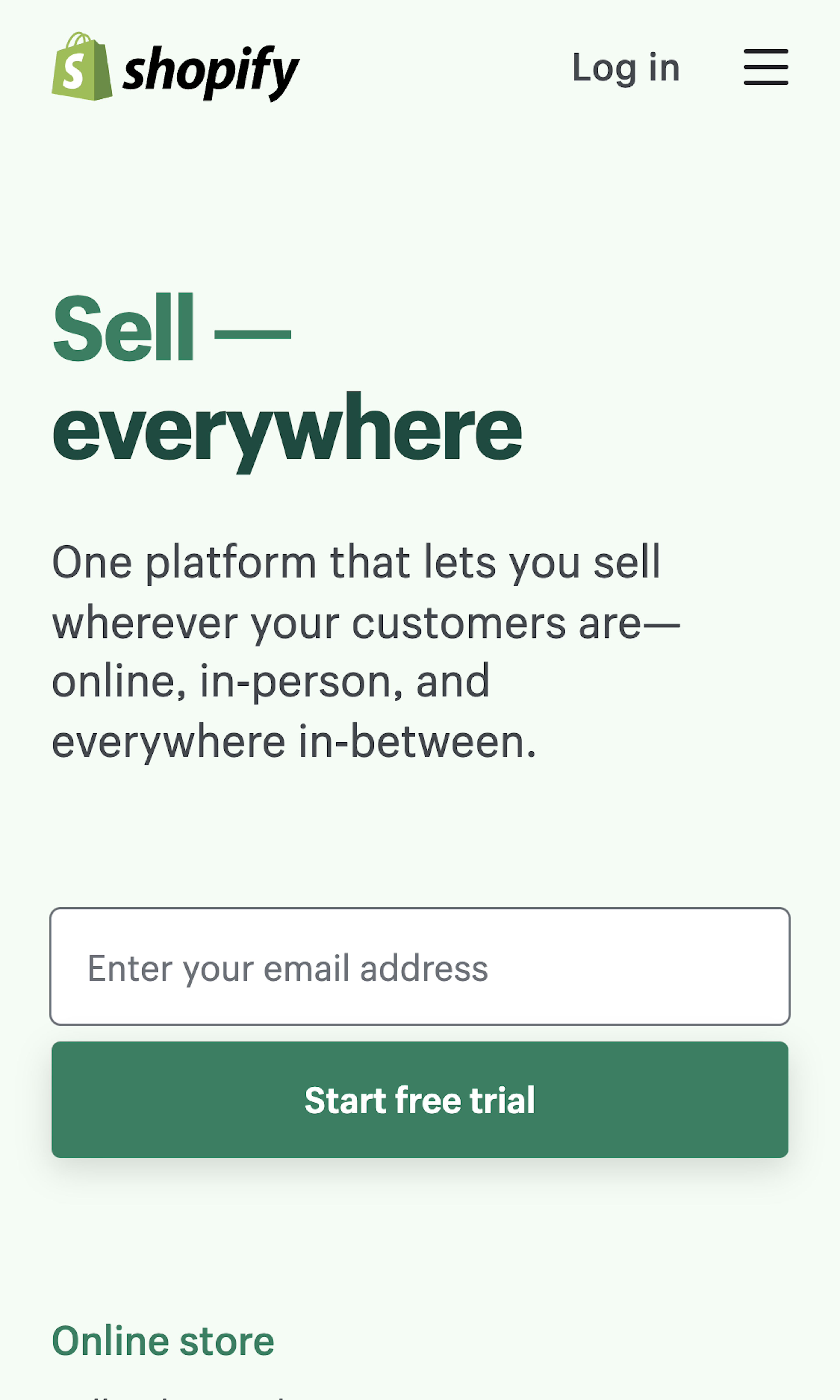 Mobile screenshot of Shopify