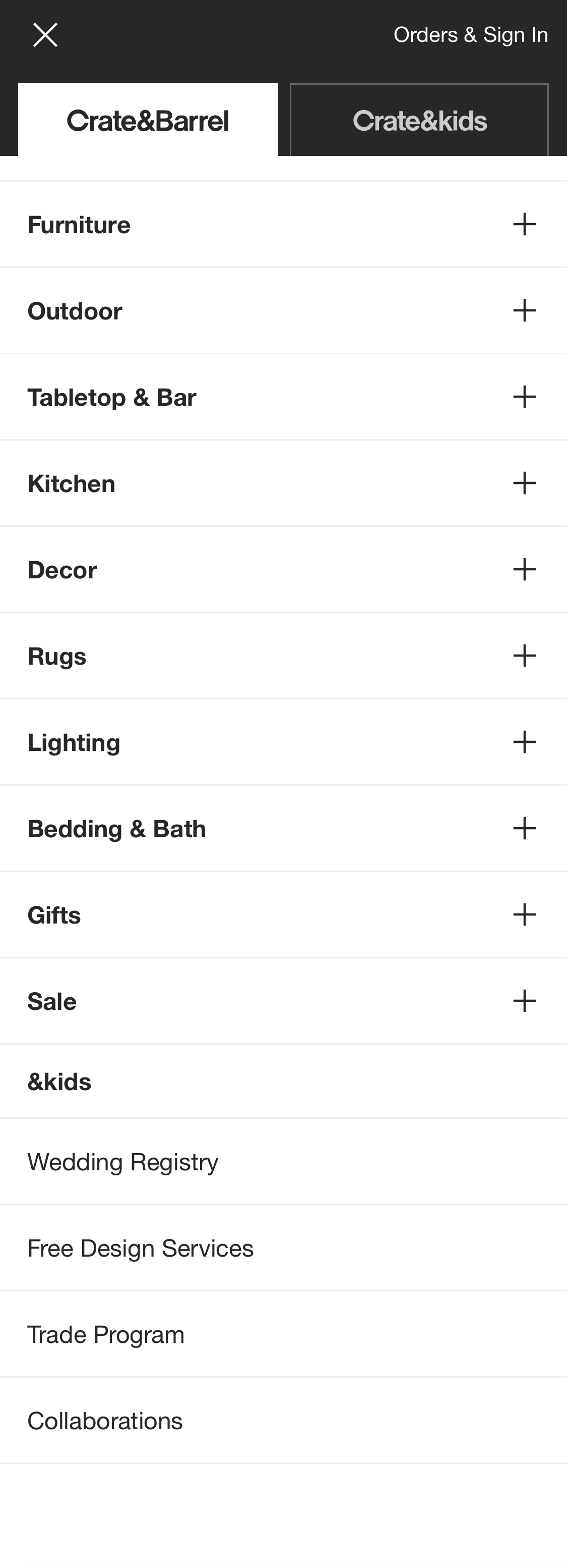 Mobile screenshot of Crate & Barrel