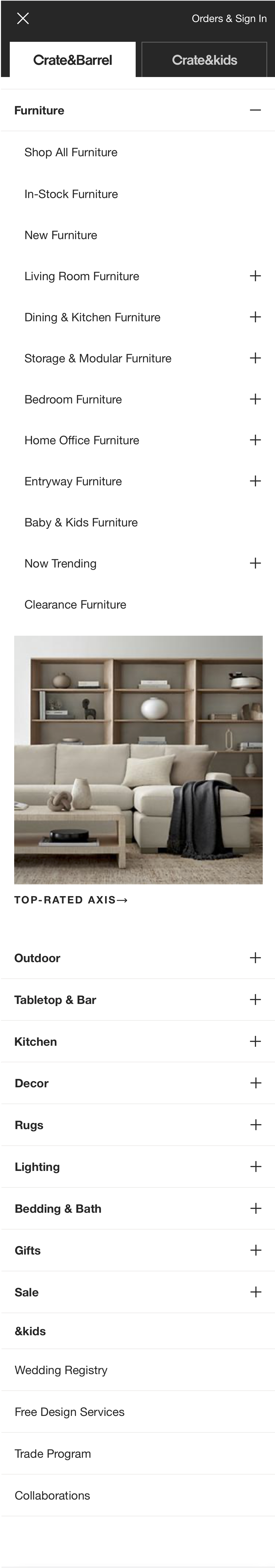 Mobile screenshot of Crate & Barrel