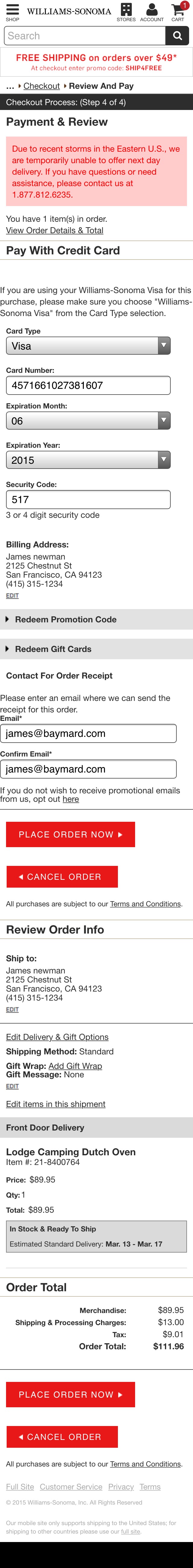 Williams Sonoma’s Mobile Payment 800 of 915 Payment Examples