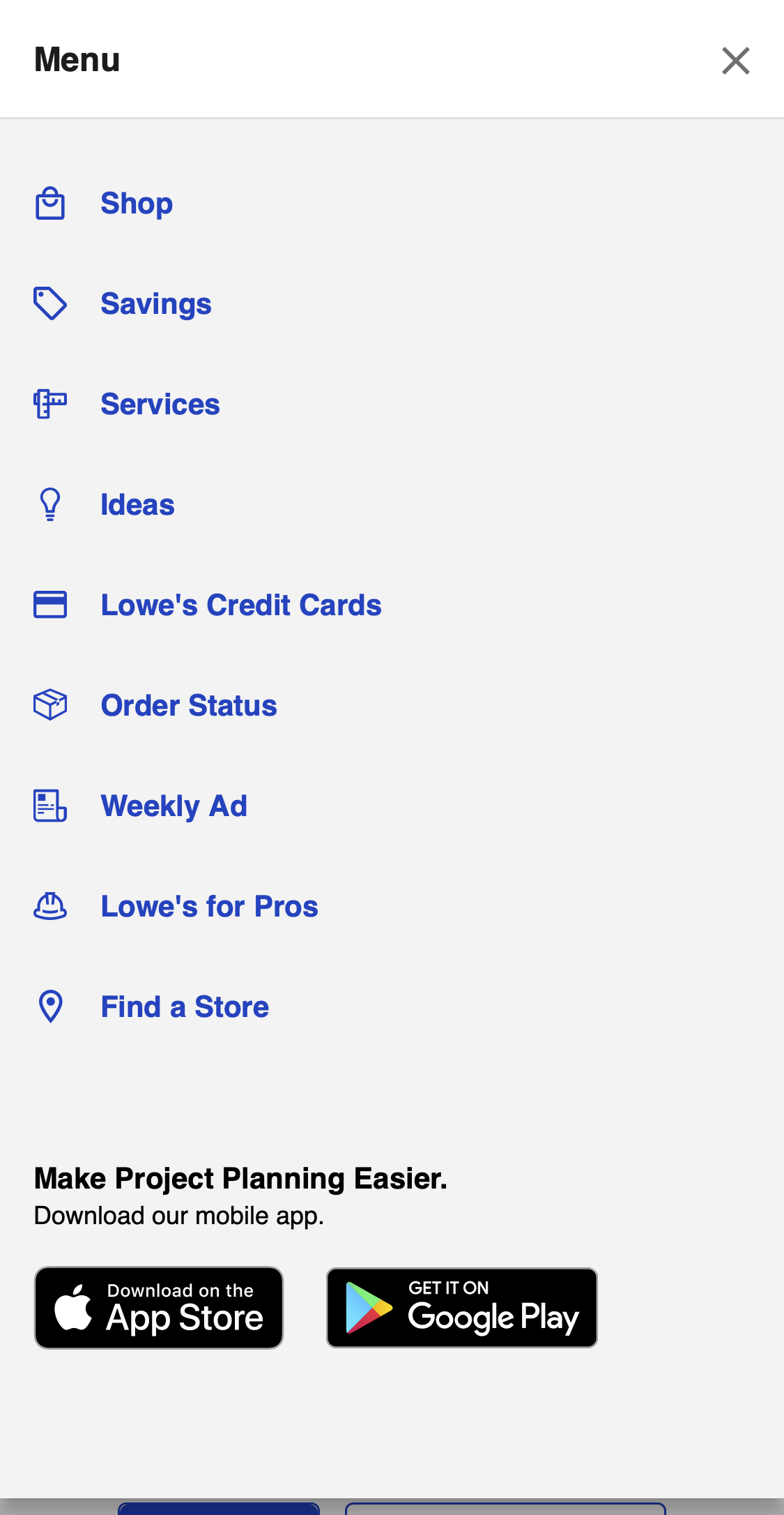 Mobile screenshot of Lowe’s