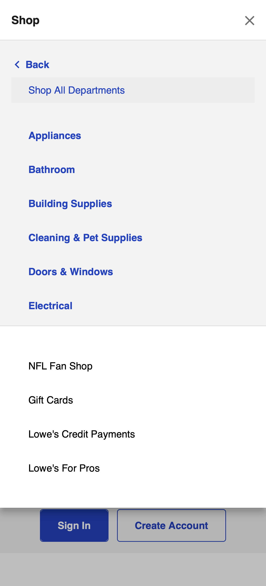 Mobile screenshot of Lowe’s