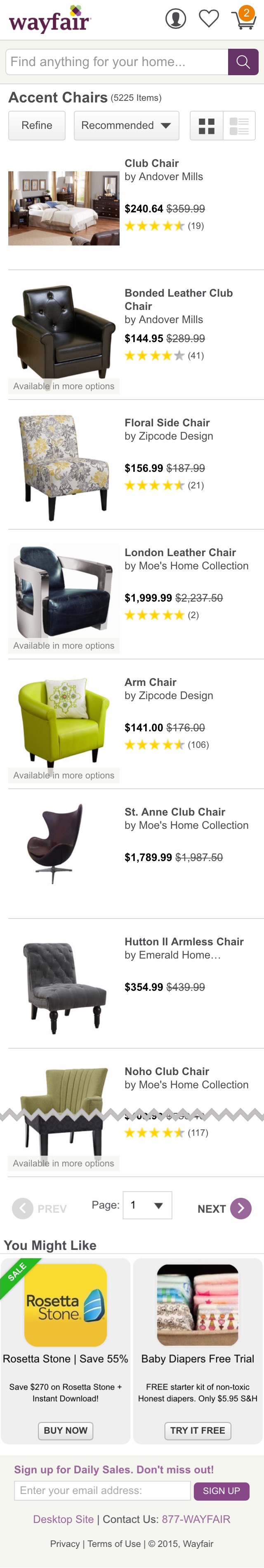 Wayfair’s Mobile Product List 594 of 735 Product List Examples