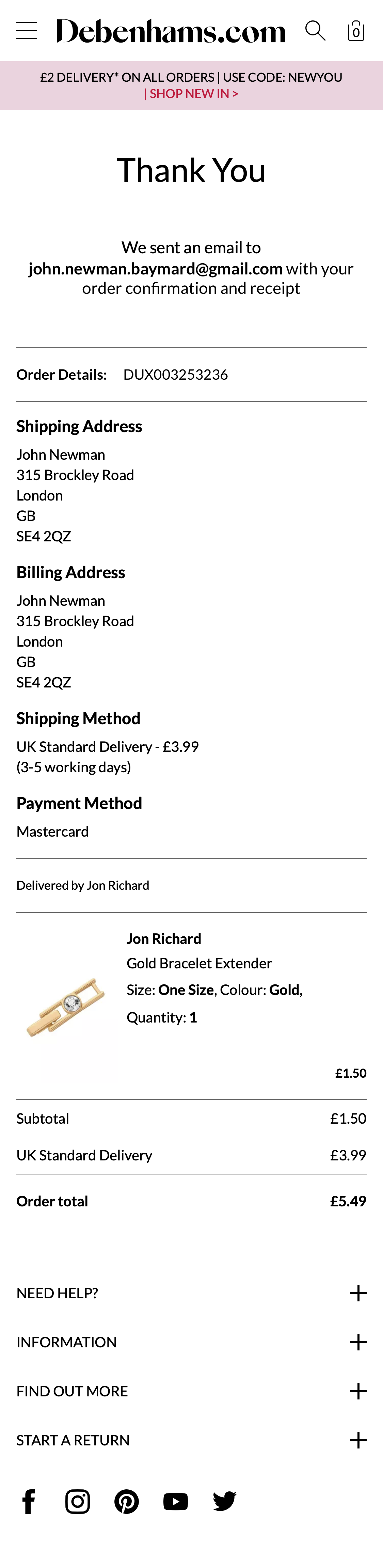 Debenhams’ Mobile Receipt / Order Confirmation 299 of 656 Receipt