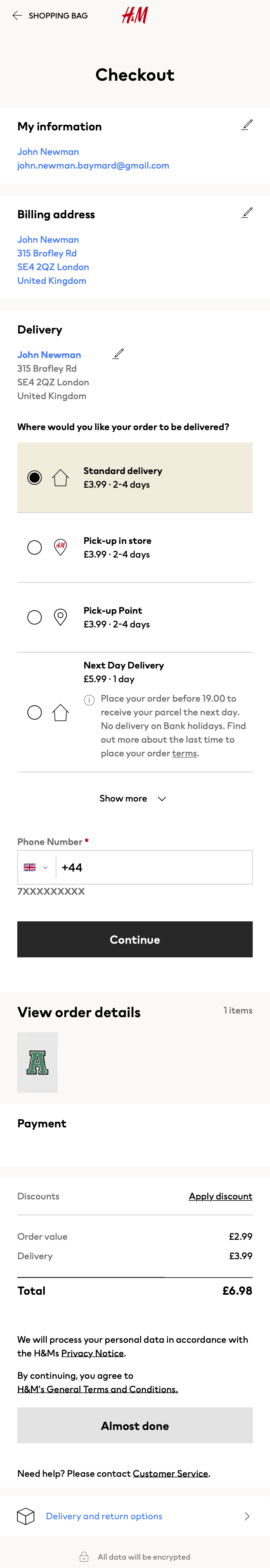 H&M’s Mobile Delivery & Shipping Methods 279 of 800 Delivery