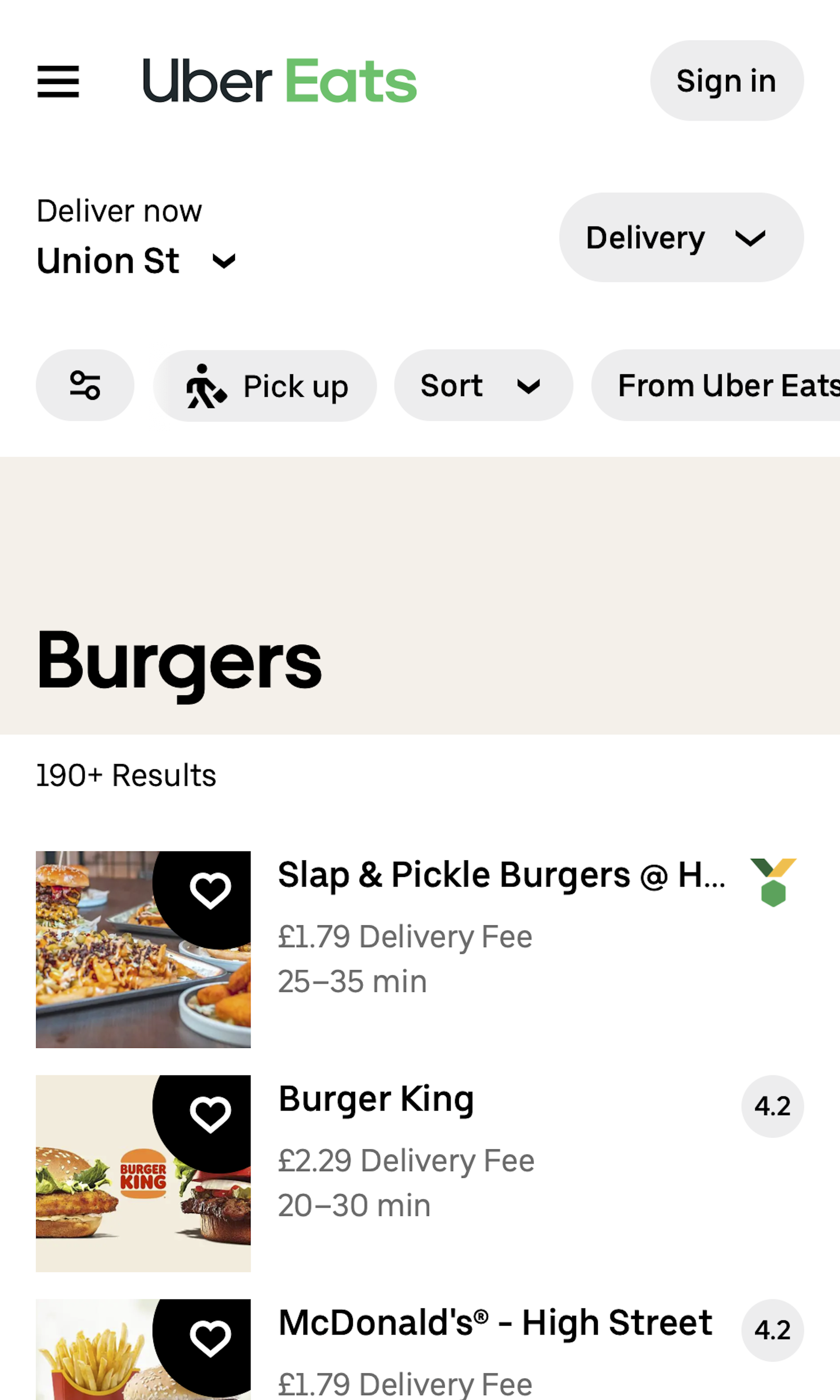 Mobile screenshot of Uber Eats