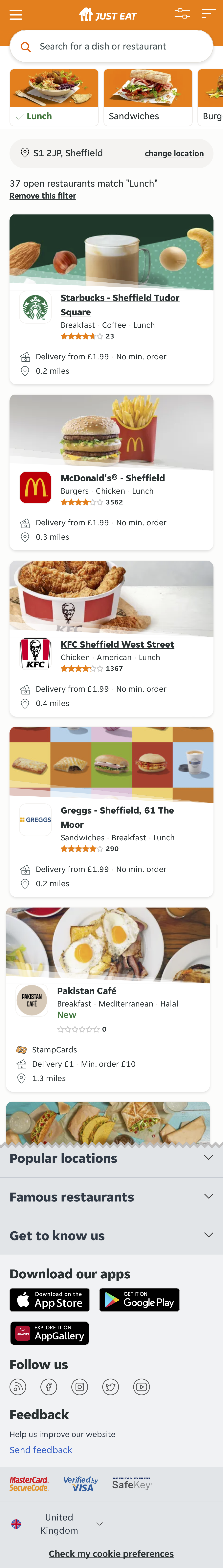 Mobile screenshot of Just Eat