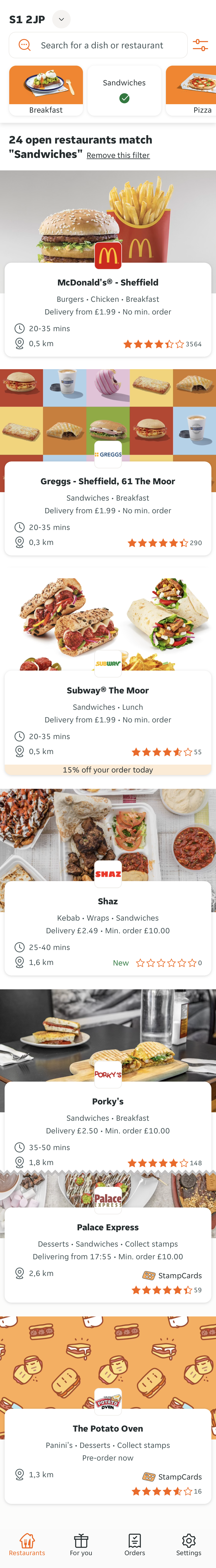 Mobile screenshot of Just Eat