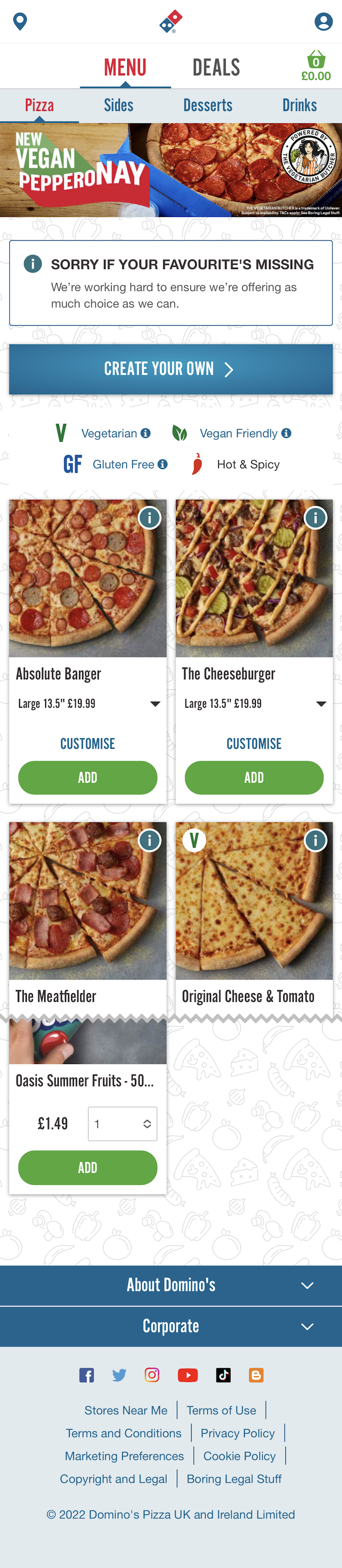 Domino'S Pizza'S Mobile Main Navigation – 356 Of 993 Main Navigation  Examples – Baymard Institute
