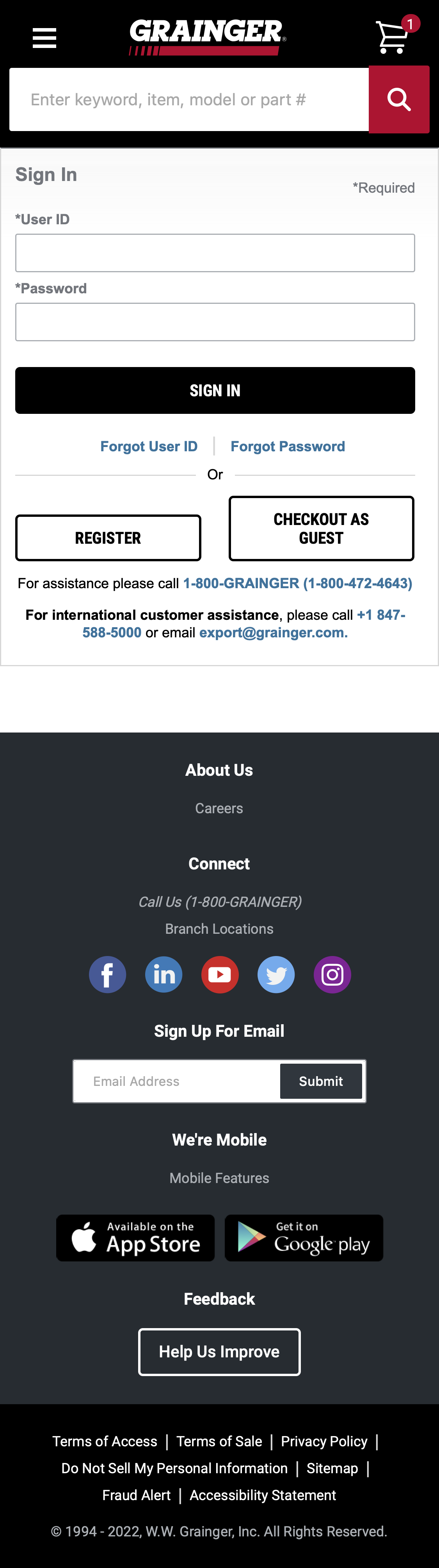 Grainger’s Mobile Account Selection 131 of 688 Account Selection