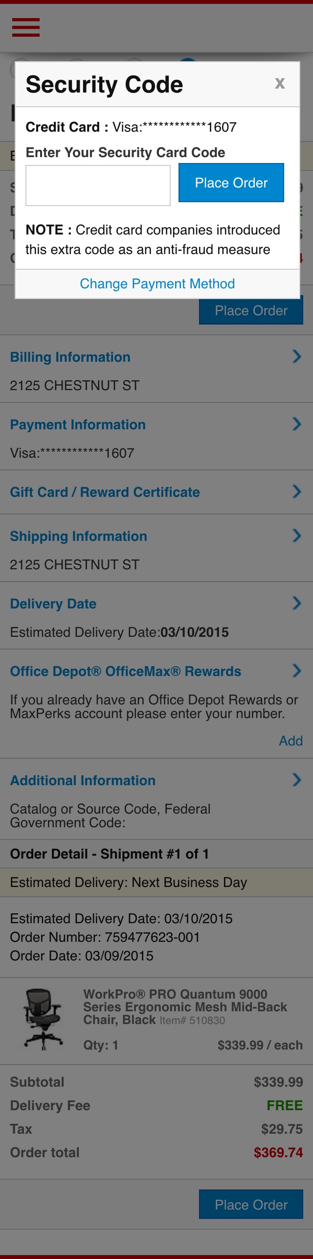 Office Depot’s Mobile Payment 783 of 915 Payment Examples Baymard