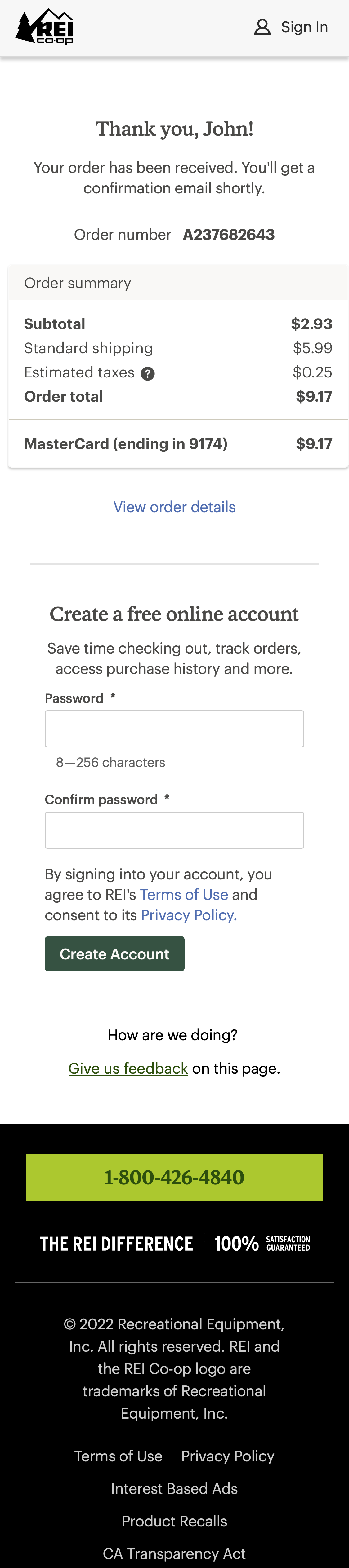 REI’s Mobile Receipt / Order Confirmation 111 of 504 Receipt / Order