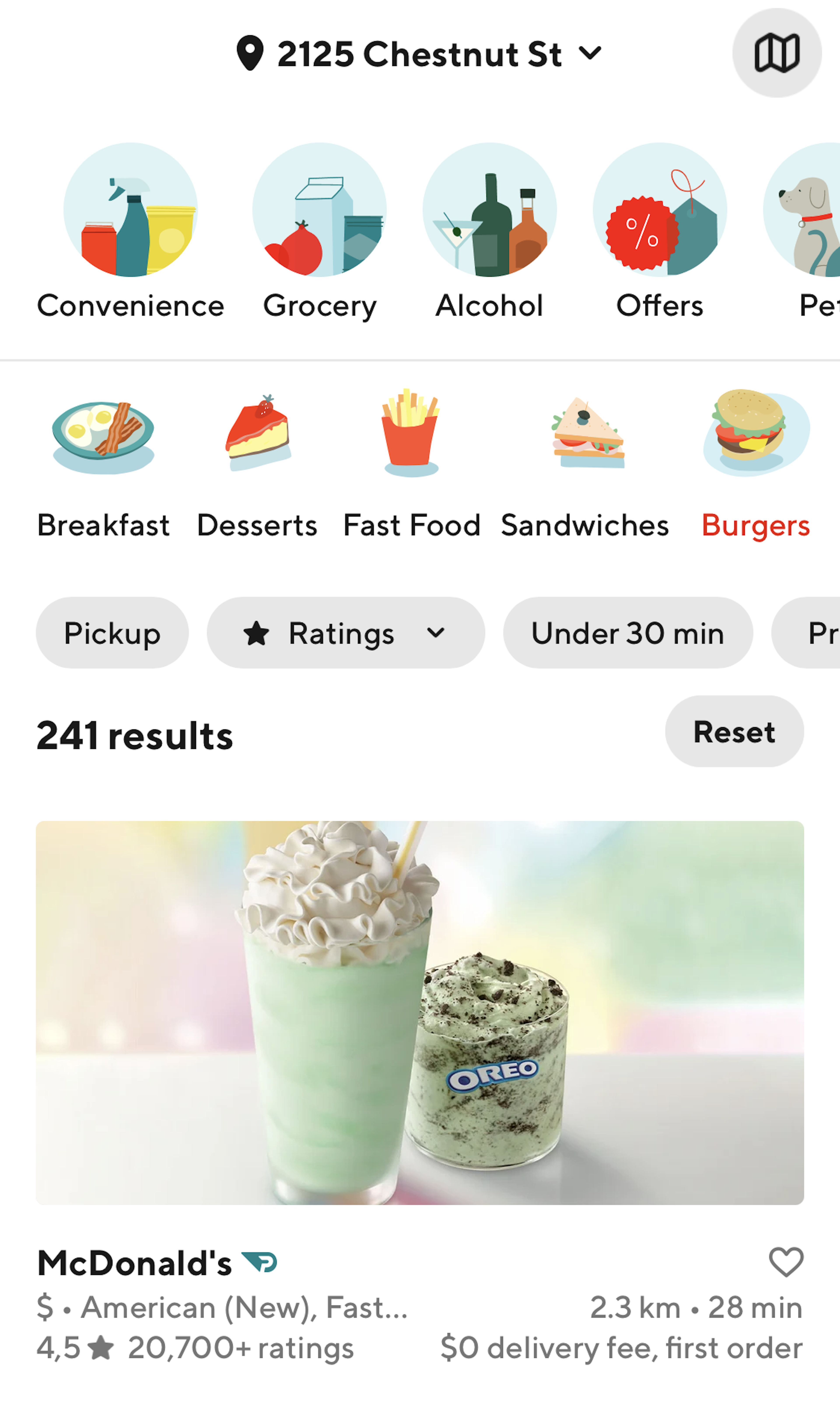 Mobile screenshot of DoorDash