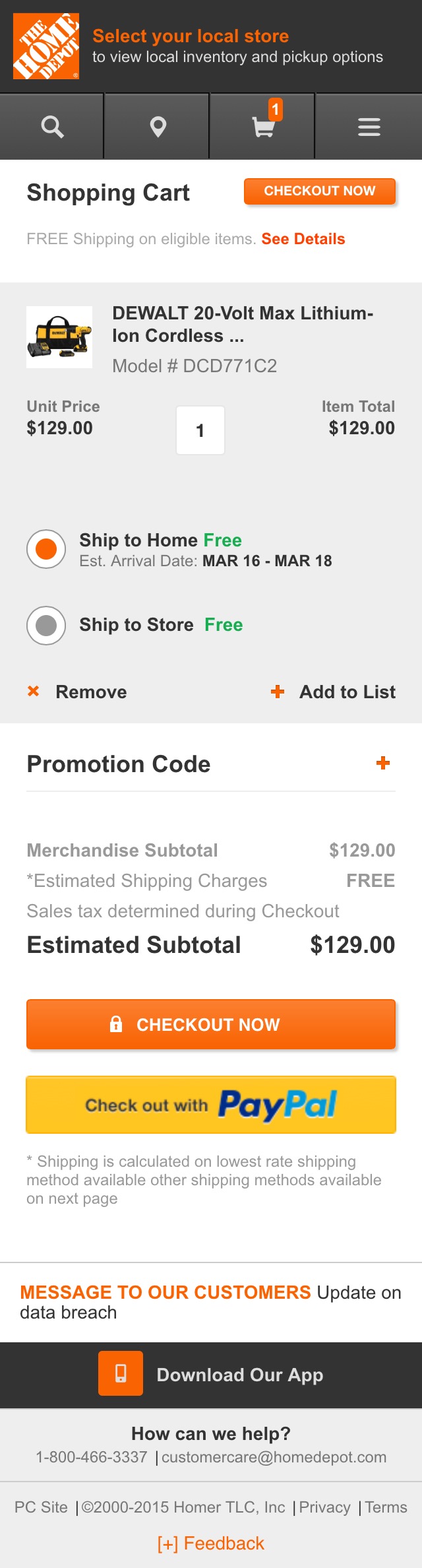 Mobile screenshot of Home Depot