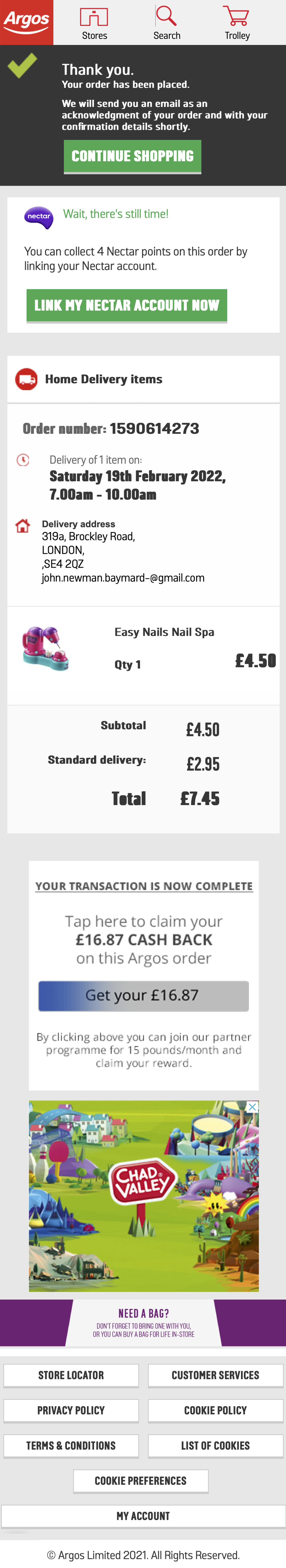 Argos’ Mobile Receipt / Order Confirmation 226 of 567 Receipt / Order