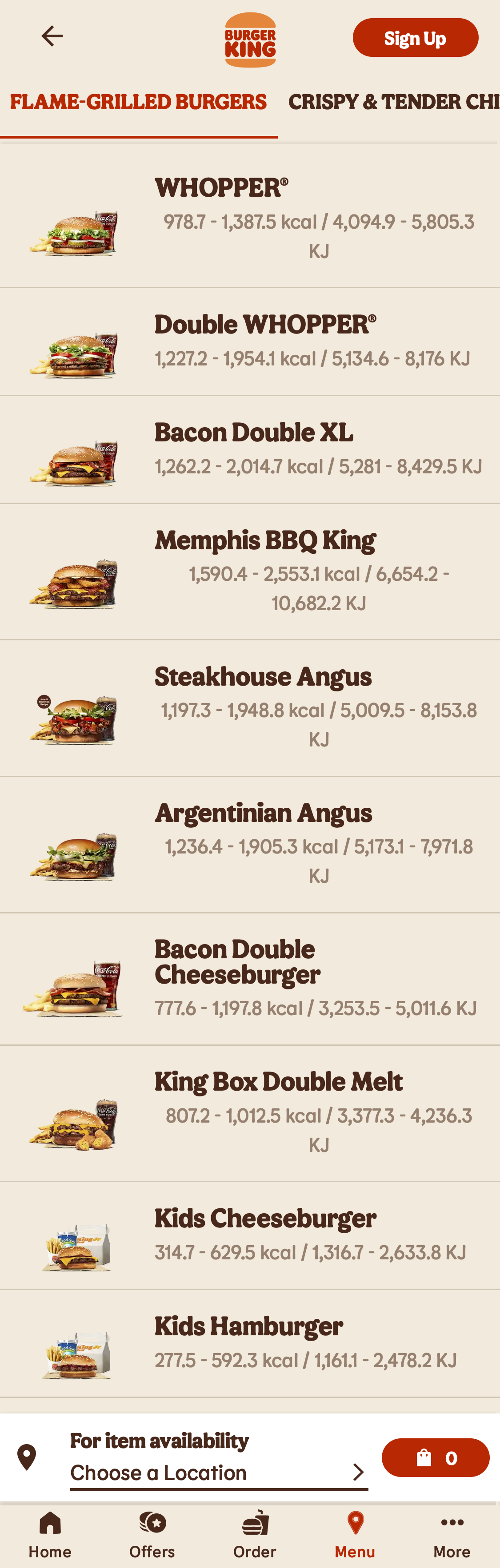 Mobile screenshot of Burger King