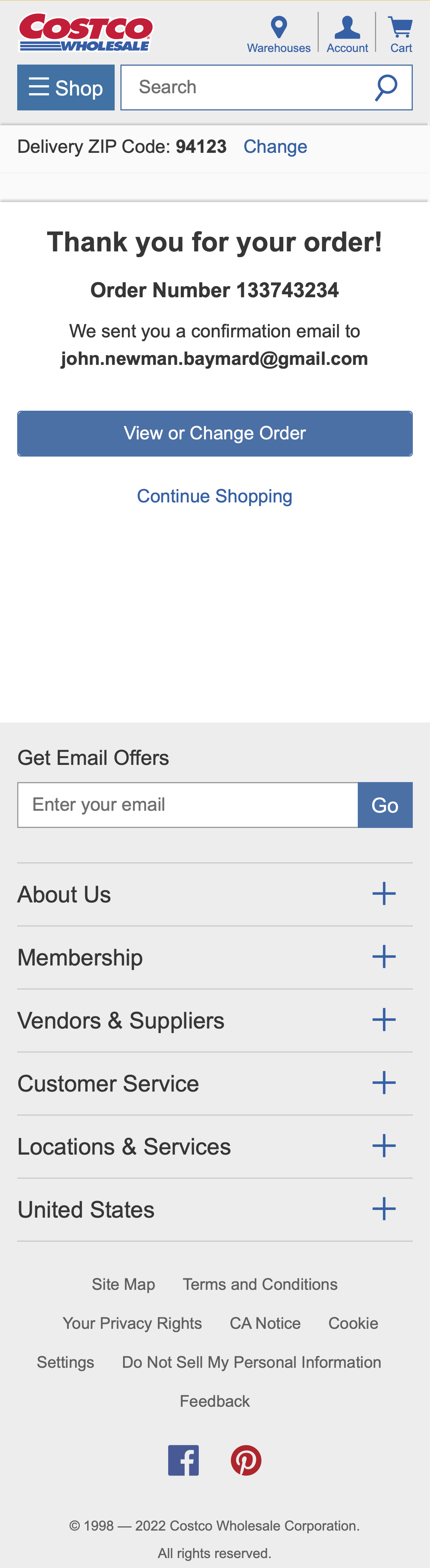 Costco’s Mobile Receipt / Order Confirmation 106 of 480 Receipt