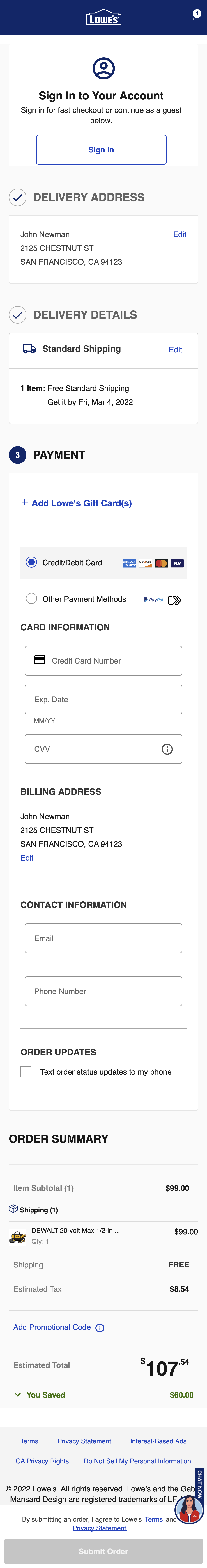 Lowe S Mobile Payment 242 Of 915 Payment Examples Baymard Institute   Billing 