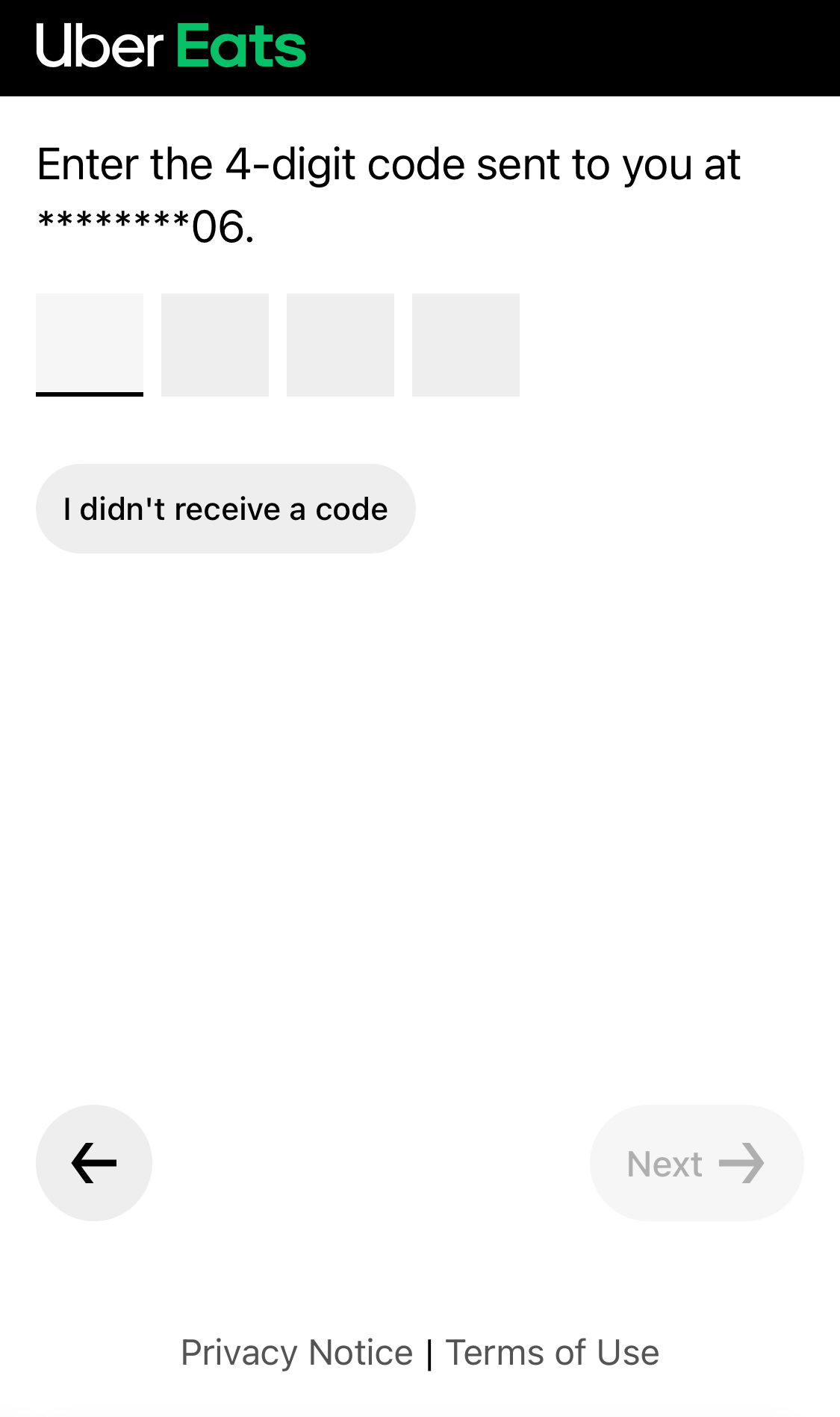 Mobile screenshot of Uber Eats