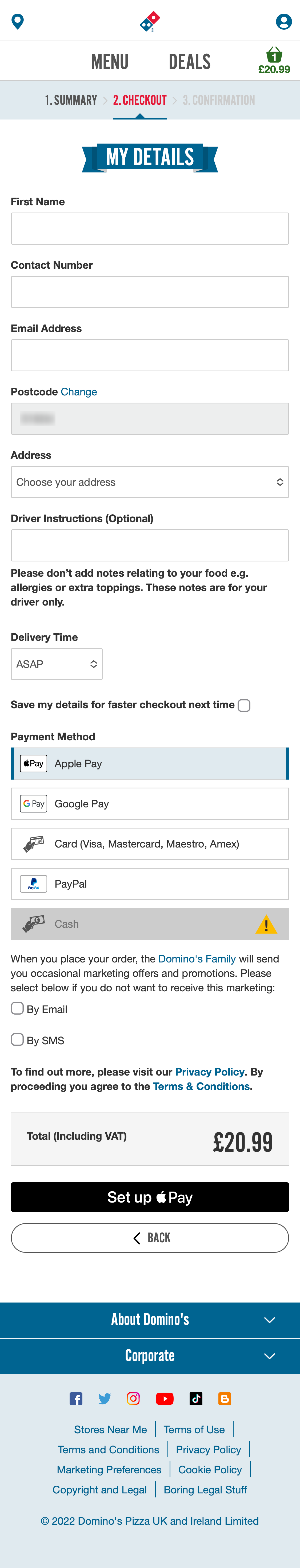 Mobile screenshot of Domino’s Pizza