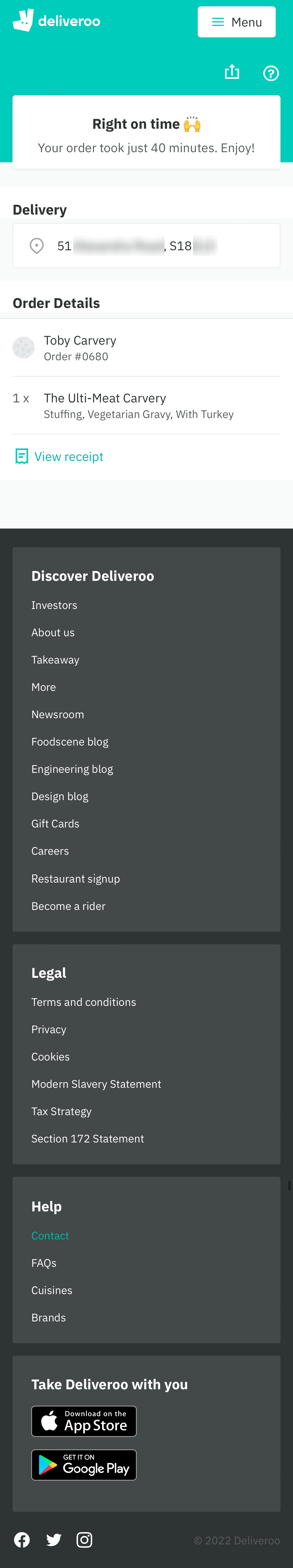 Mobile screenshot of Deliveroo