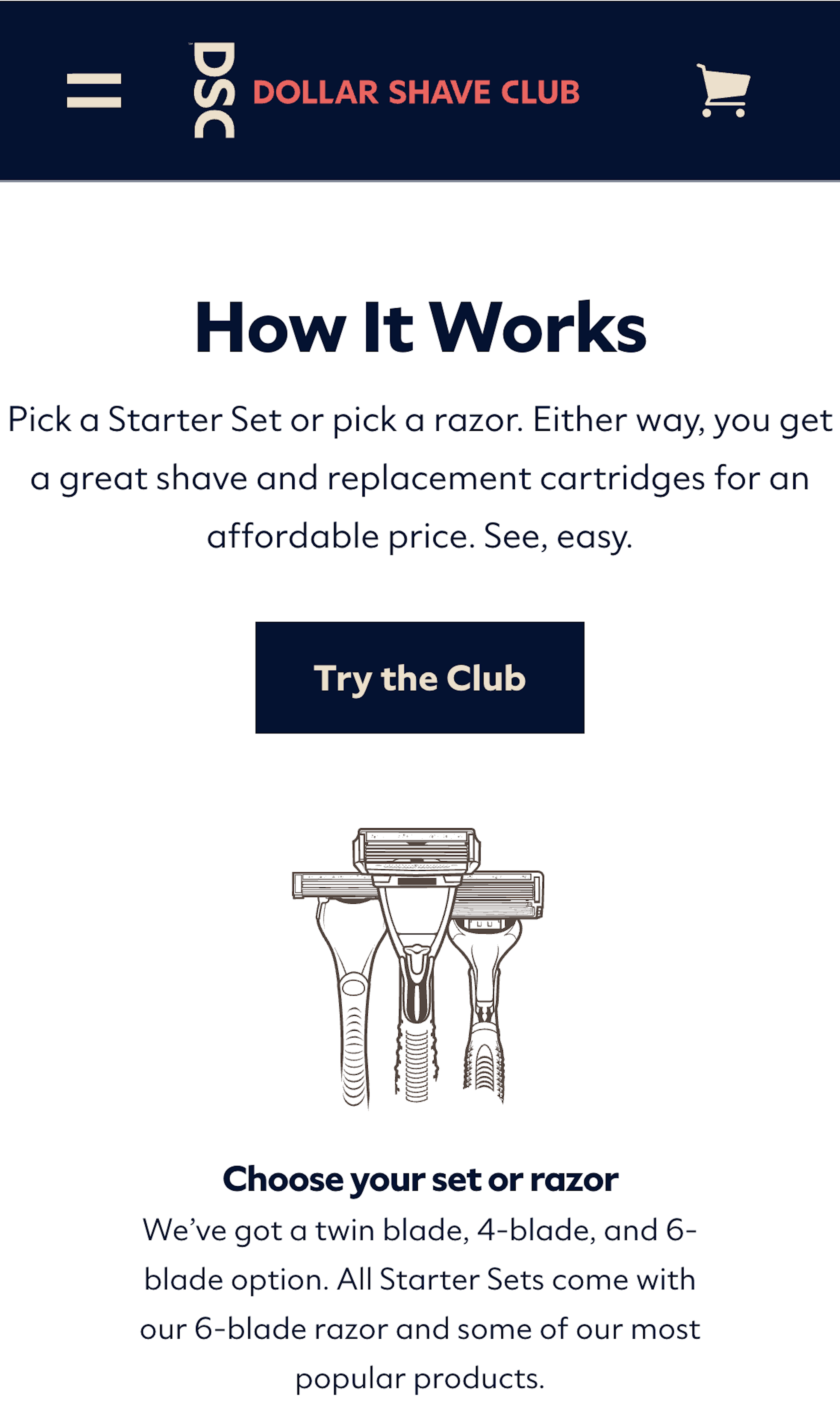 Mobile screenshot of Dollar Shave Club