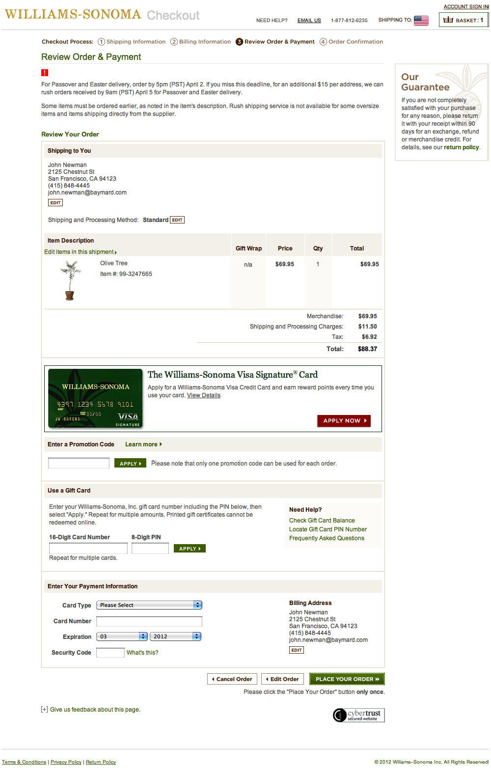 Williams Sonoma’s Payment 812 of 915 Payment Examples Baymard Institute