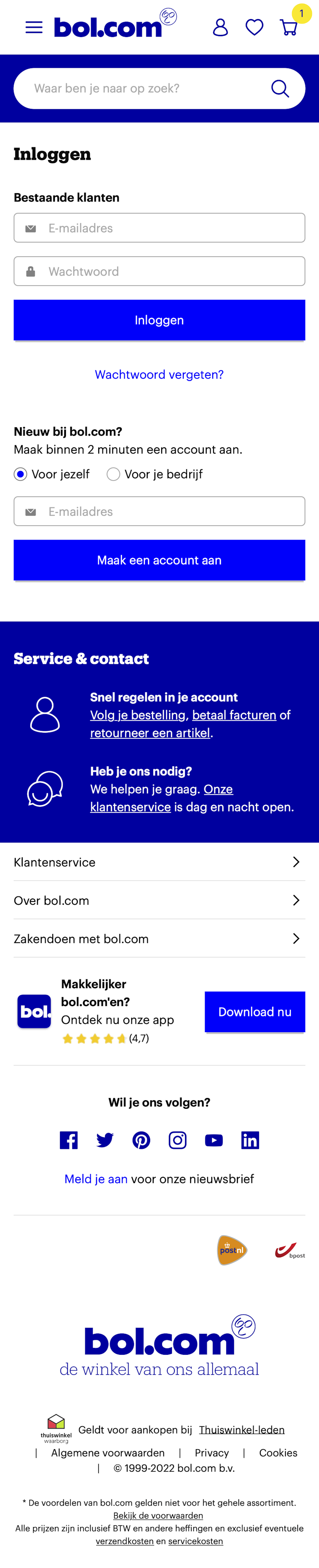 roem schipper Kinderachtig Bol.com's Mobile Account Selection – 51 of 678 Account Selection Examples –  Baymard Institute
