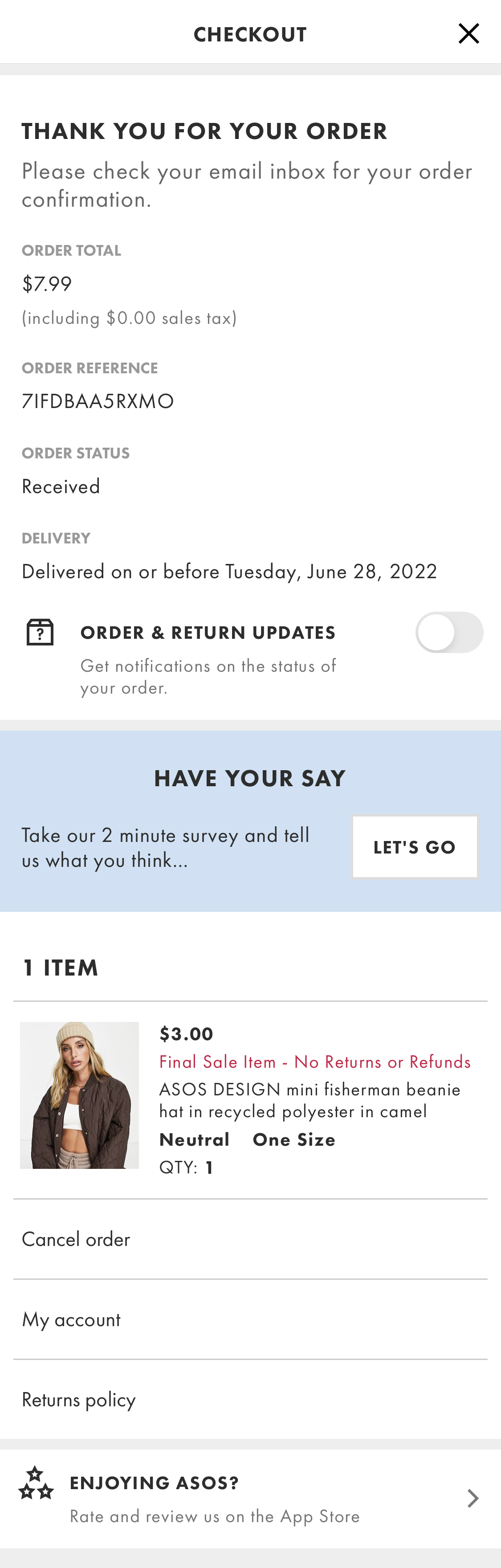 ASOS’ App Receipt / Order Confirmation 64 of 504 Receipt / Order