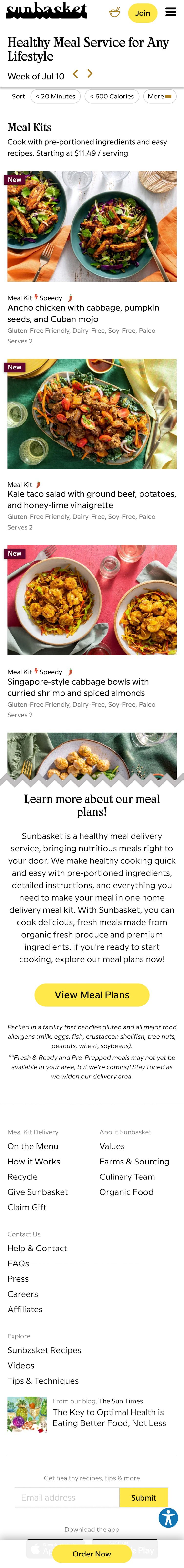 Mobile screenshot of Sunbasket
