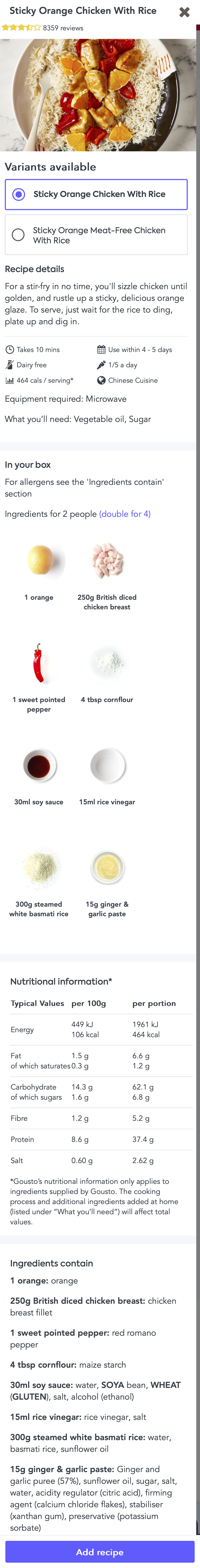 Mobile screenshot of Gousto