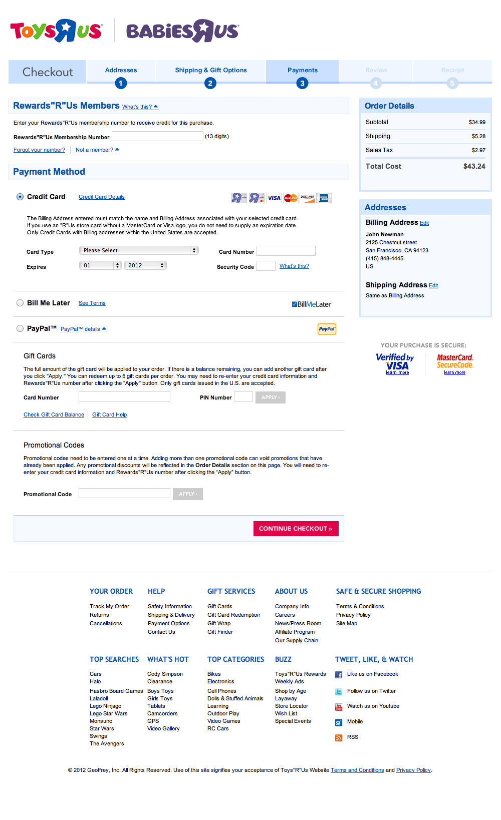 Toys'R'Us’ Payment 767 of 839 Payment Examples Baymard Institute