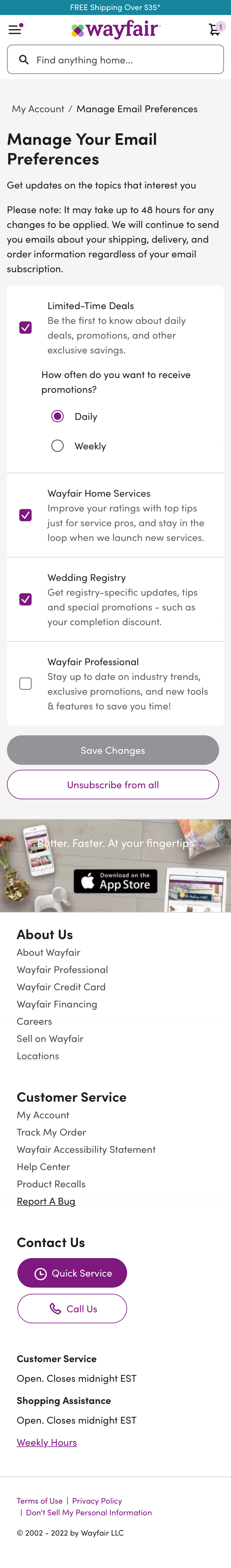 Wayfair’s App Newsletter Management 130 of 287 Newsletter Management