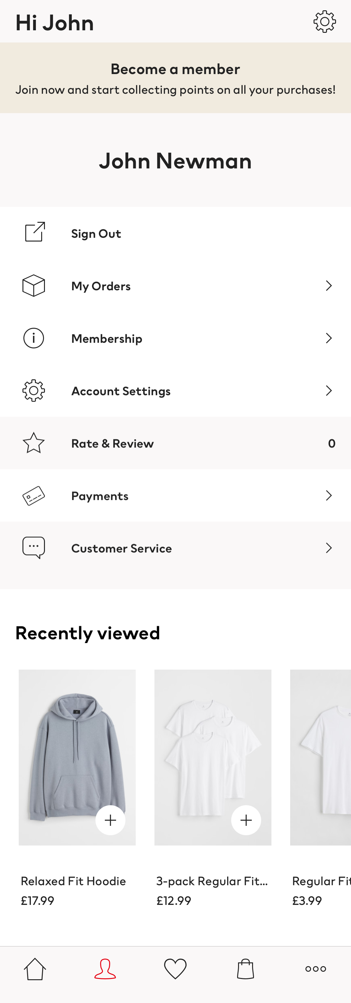 H&M’s App Account Dashboard 109 of 348 Account Dashboard Examples