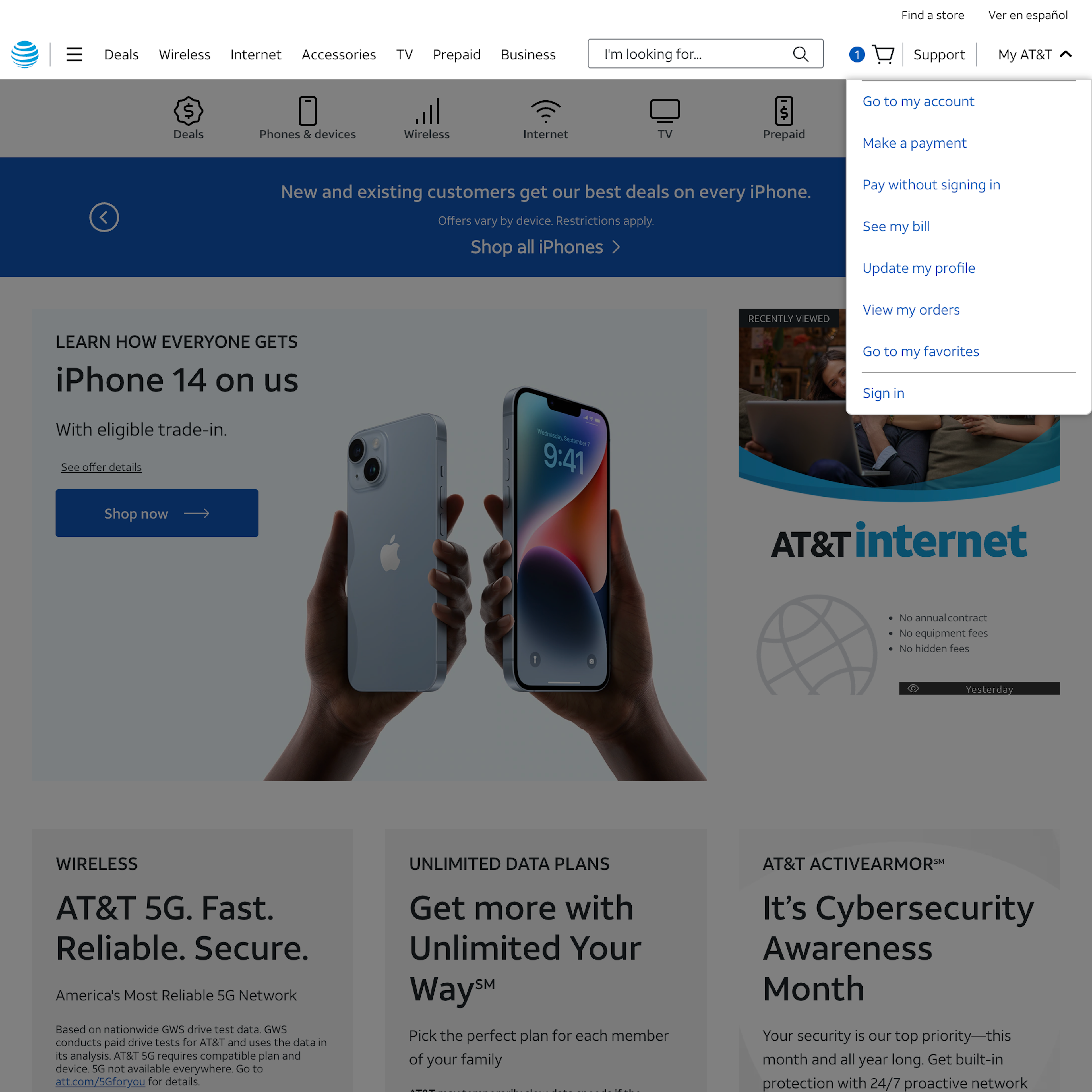 Desktop screenshot of AT&T