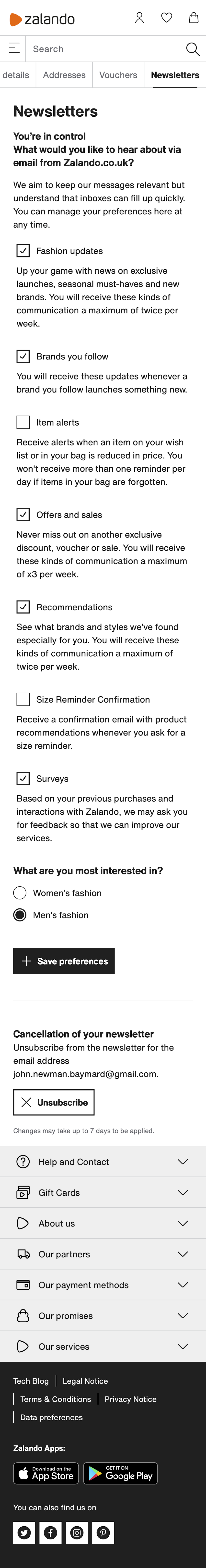 Mobile screenshot of Zalando