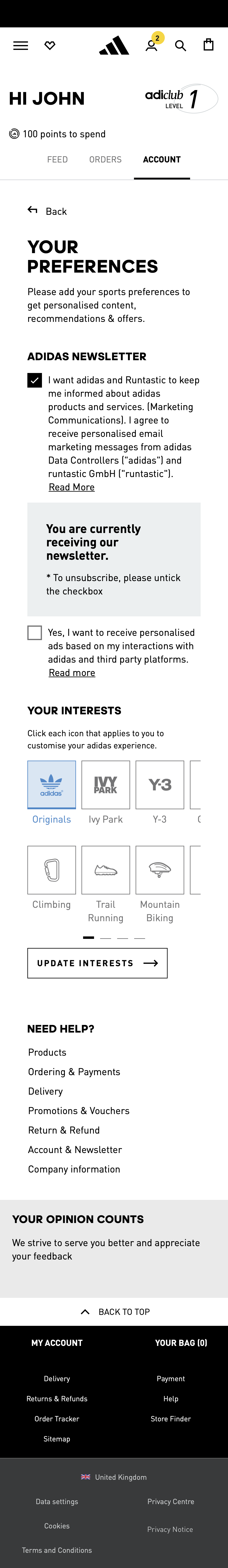 adidas newsletter sign up
