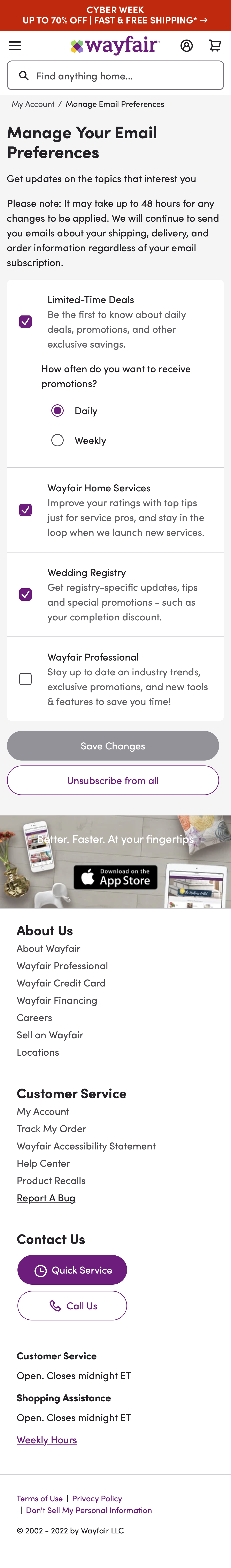 Wayfair’s Mobile Newsletter Management 152 of 340 Newsletter
