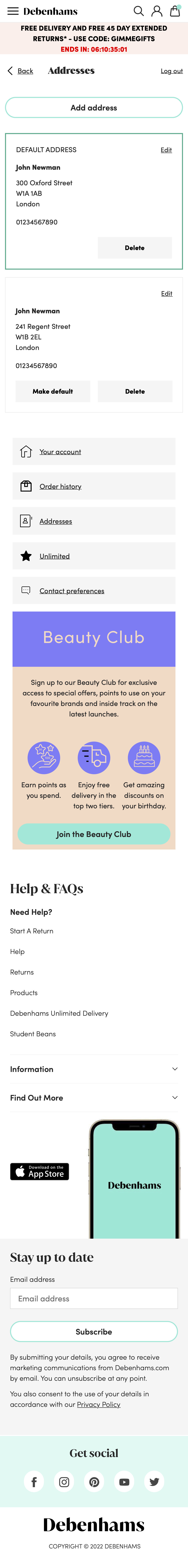 Debenhams’ Mobile Address Book 140 of 361 Address Book Examples