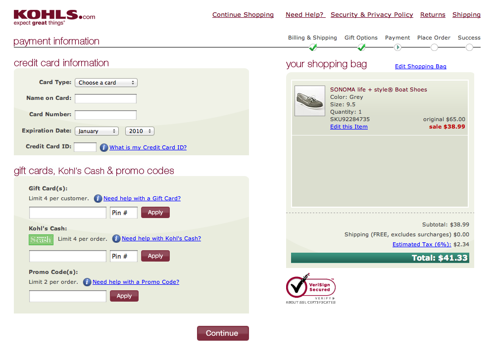 Kohl’s Payment 927 of 1118 Payment Examples Baymard Institute