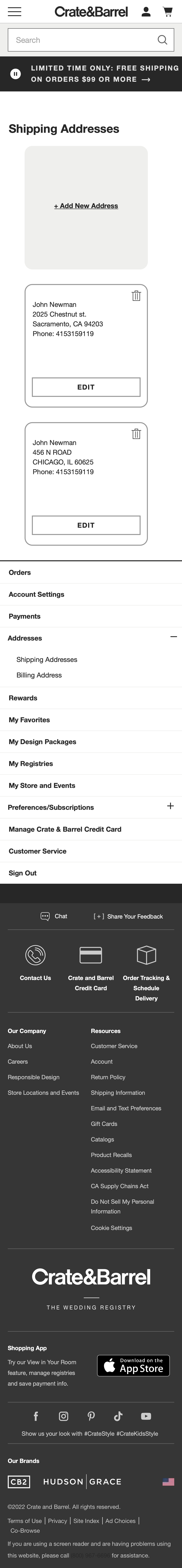 Mobile screenshot of Crate & Barrel