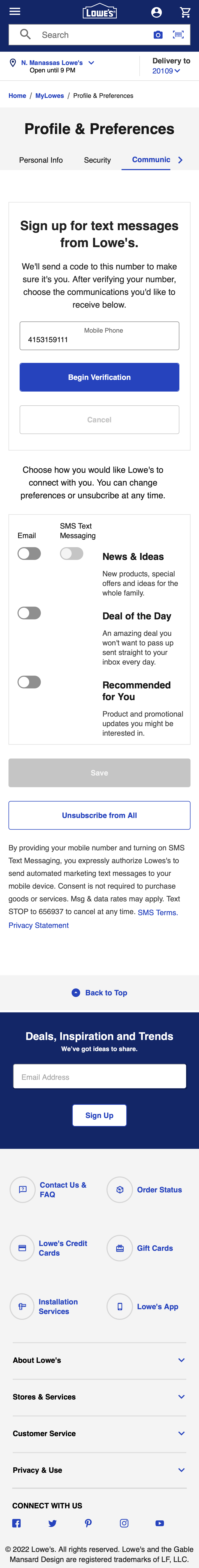 Mobile screenshot of Lowe’s