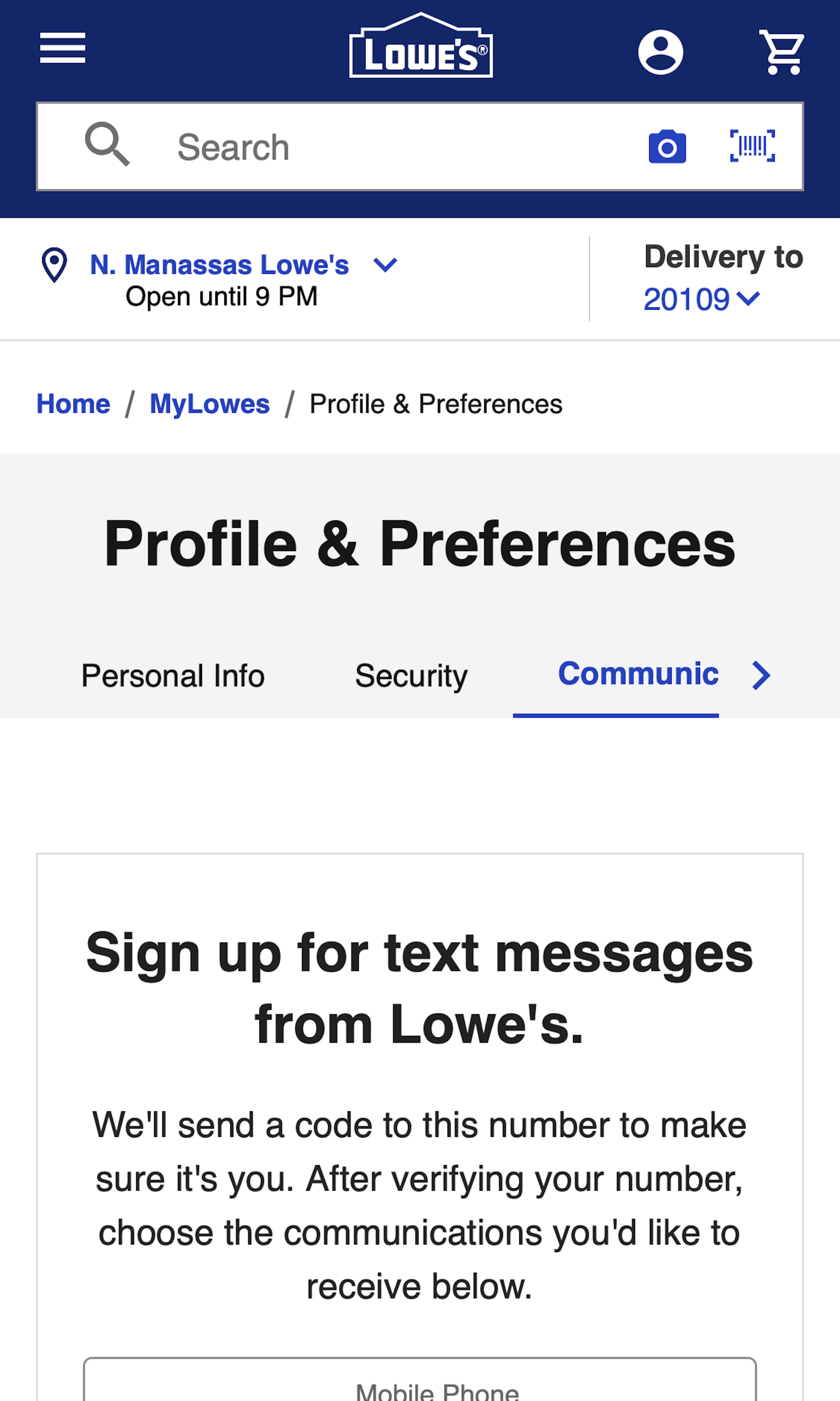 Mobile screenshot of Lowe’s