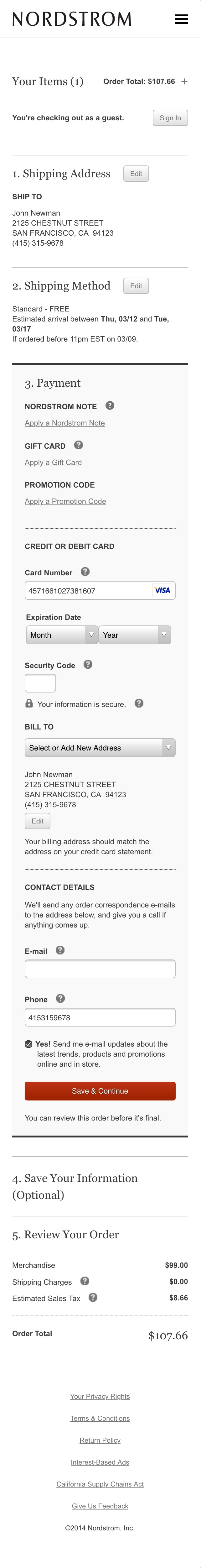 Nordstrom’s Mobile Payment 718 of 915 Payment Examples Baymard
