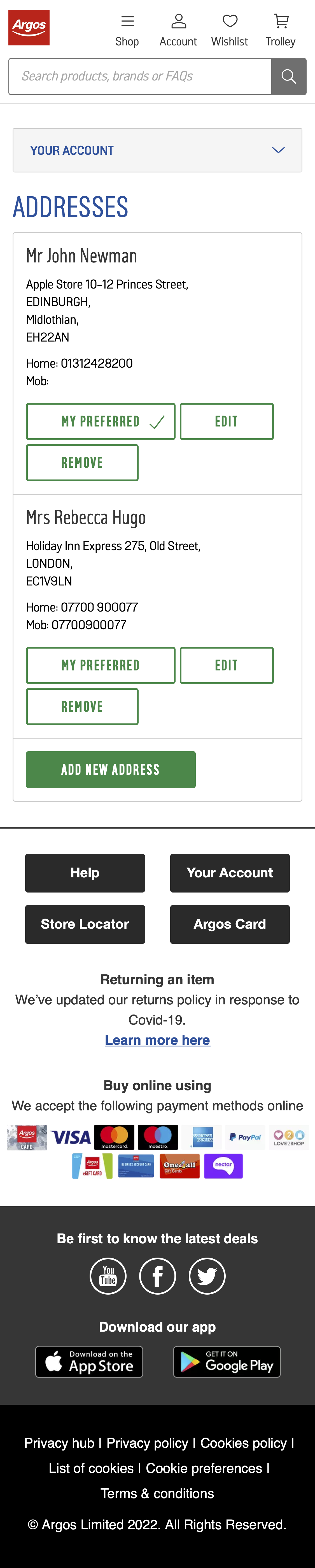 Argos’ Mobile Address Book 54 of 295 Address Book Examples Baymard