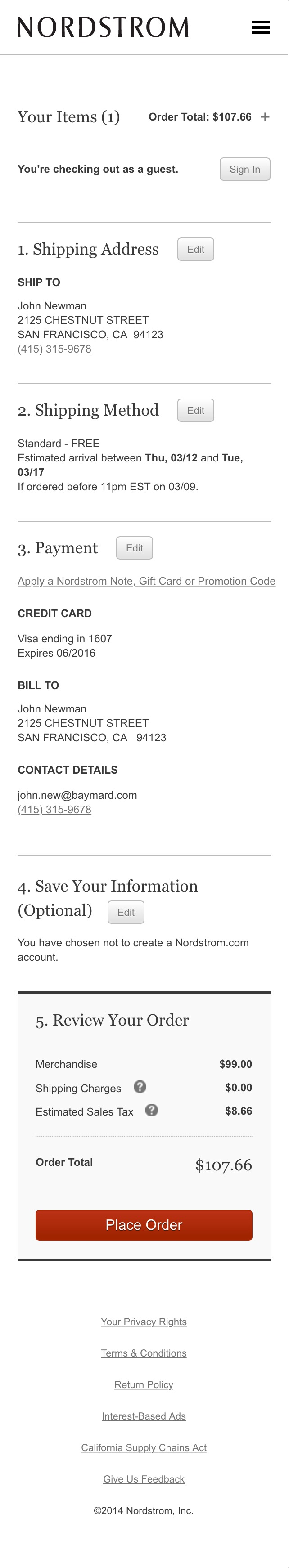 Nordstrom’s Mobile Review Order 407 of 520 Review Order Examples