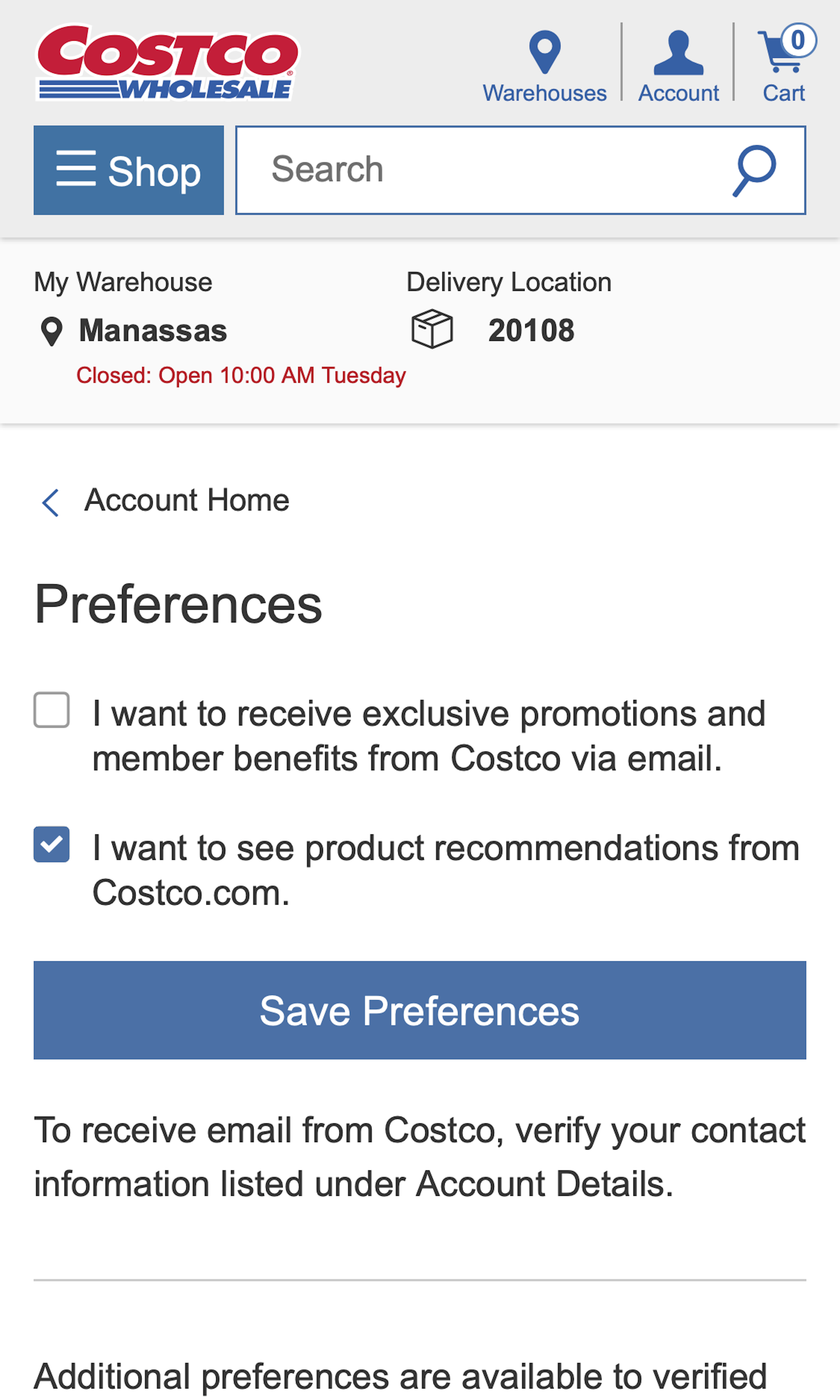 Mobile screenshot of Costco