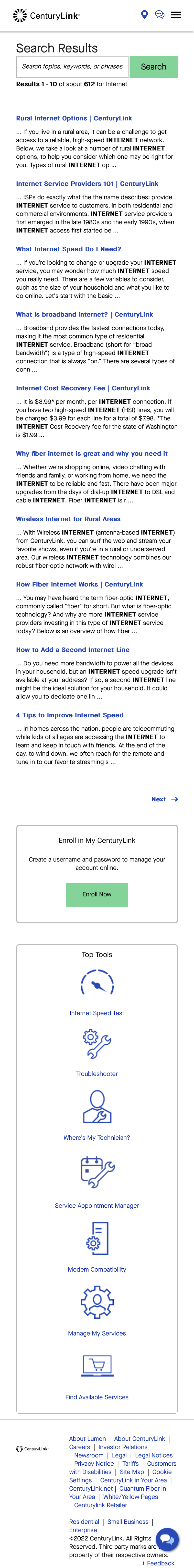 Mobile screenshot of CenturyLink