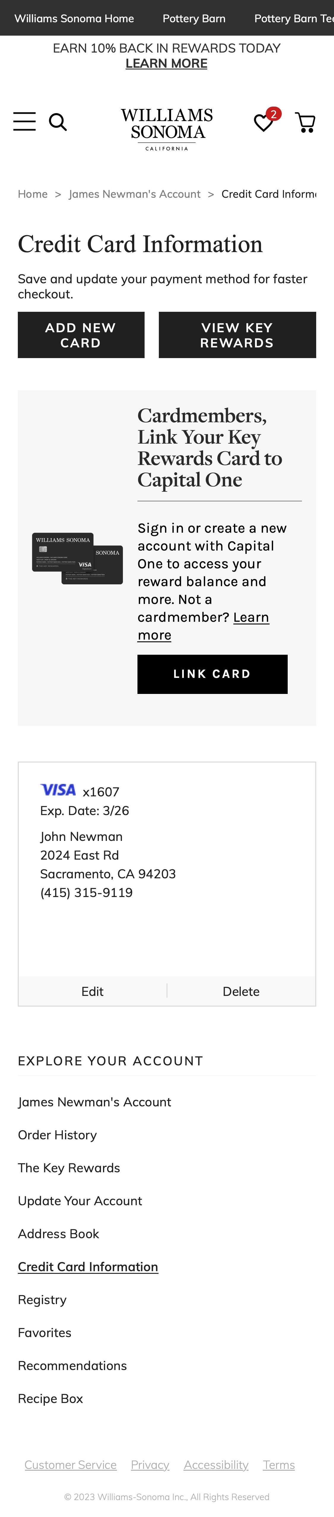 Williams Sonoma???s Mobile Stored Credit Cards 114 of 305 Stored Credit